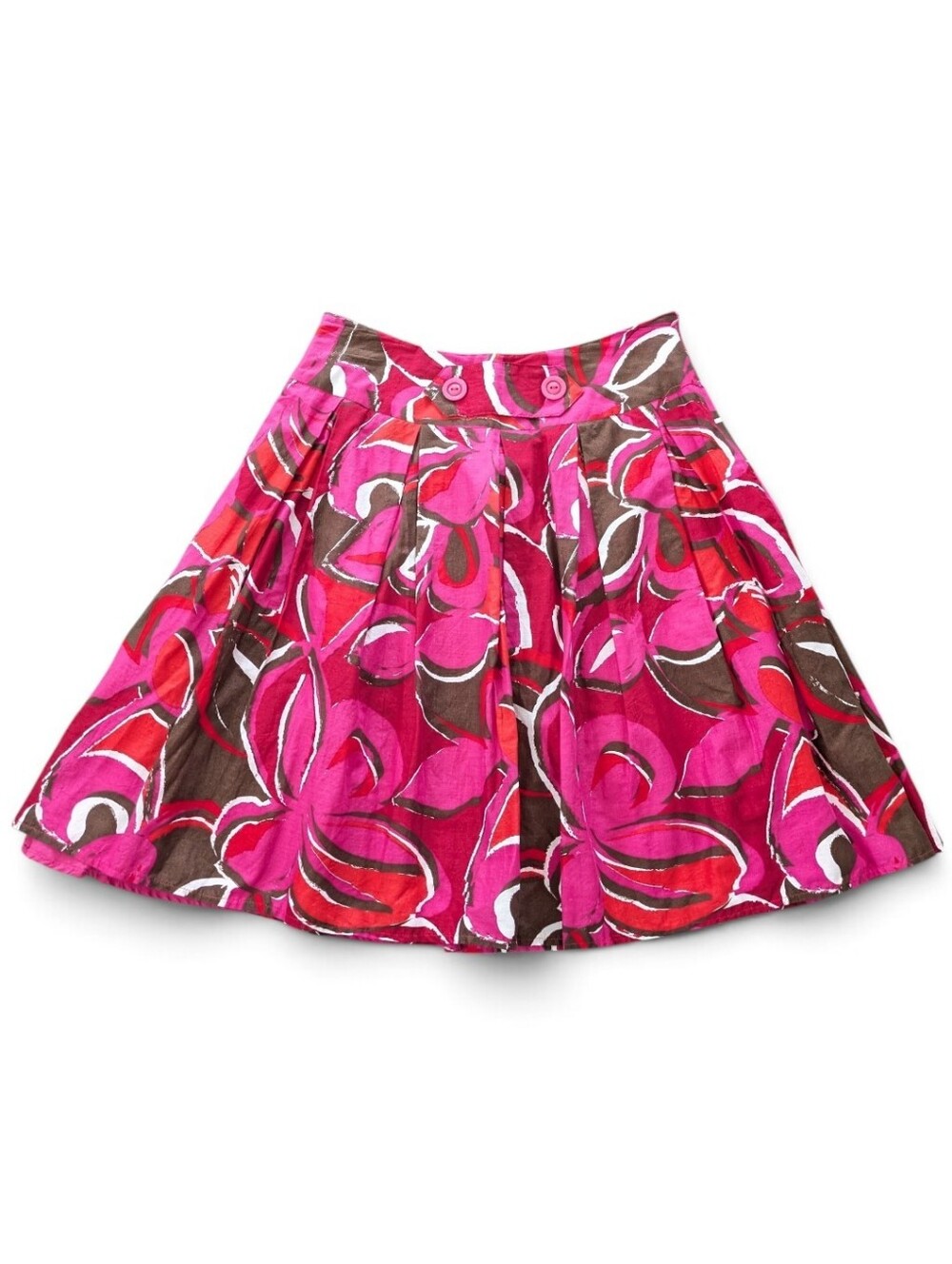New Directions Cotton A-Line Skirt Pink Floral Print Pleated Boho Women's S